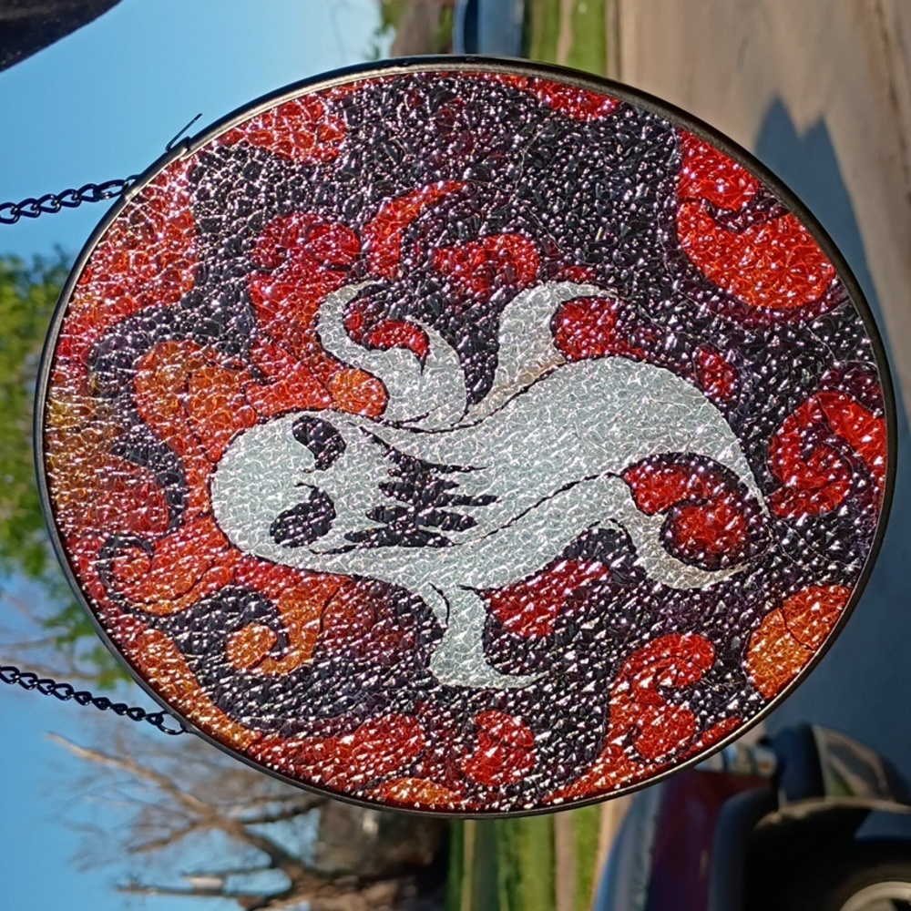 2/$20 Halloween Ghost Stained Glass-Style Hanging Wall Art, Orange - Picture 5 of 6